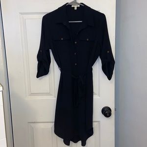 Monteau Size Medium Black Dress with Buttons, Pockets, and Tie in Front